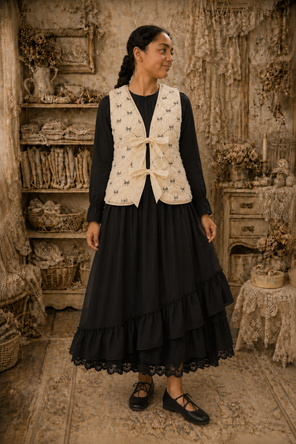 Ruffle Hem Lace Trim Midi skirt or slip extender