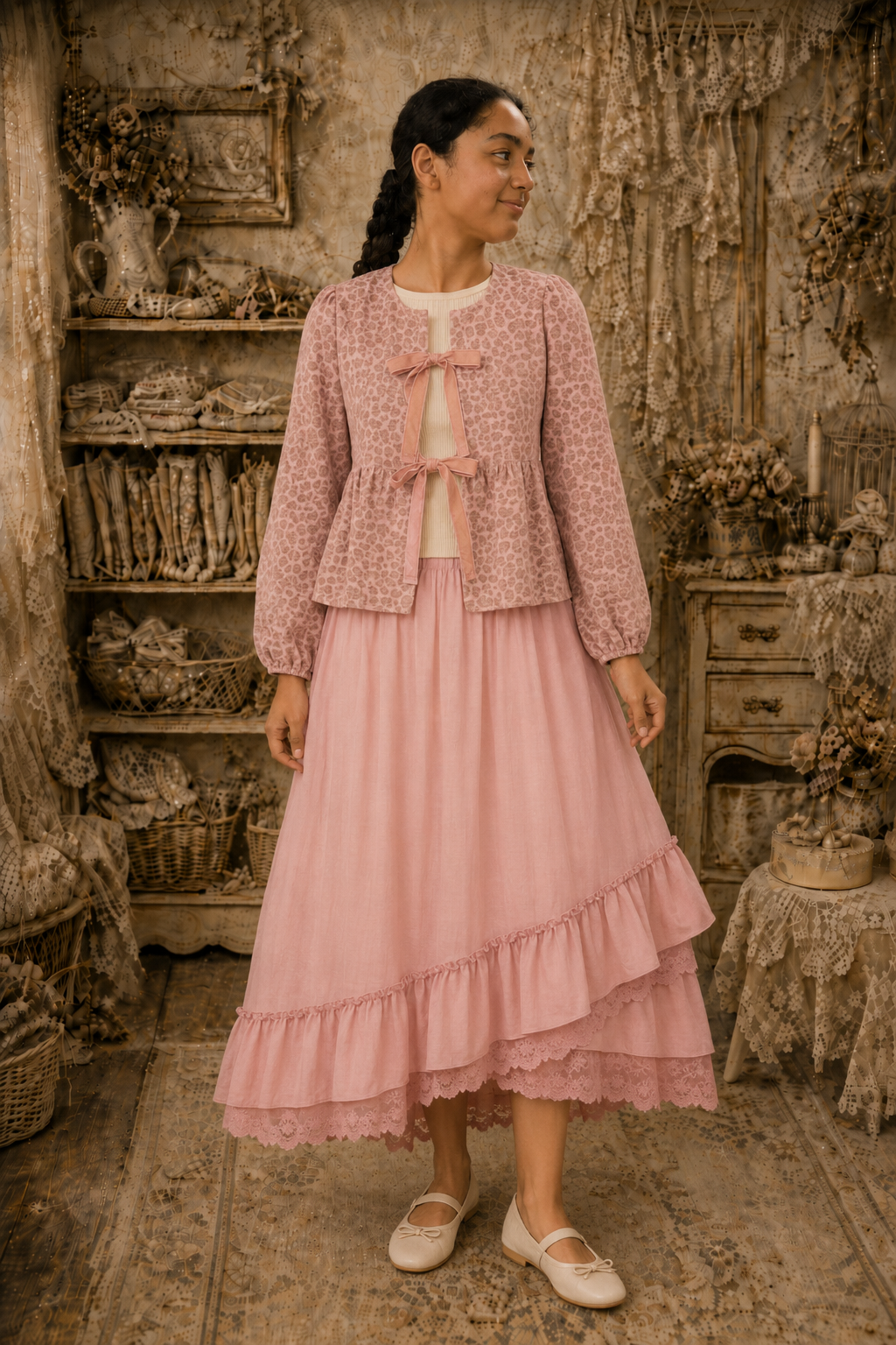 Ruffle Hem Lace Trim Midi skirt or slip extender