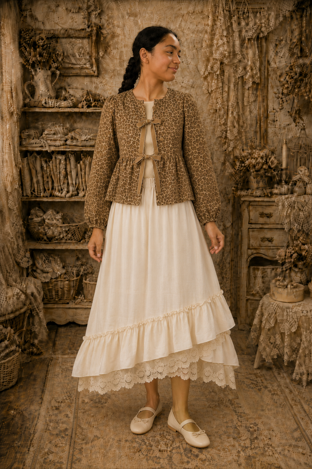 Ruffle Hem Lace Trim Midi skirt or slip extender