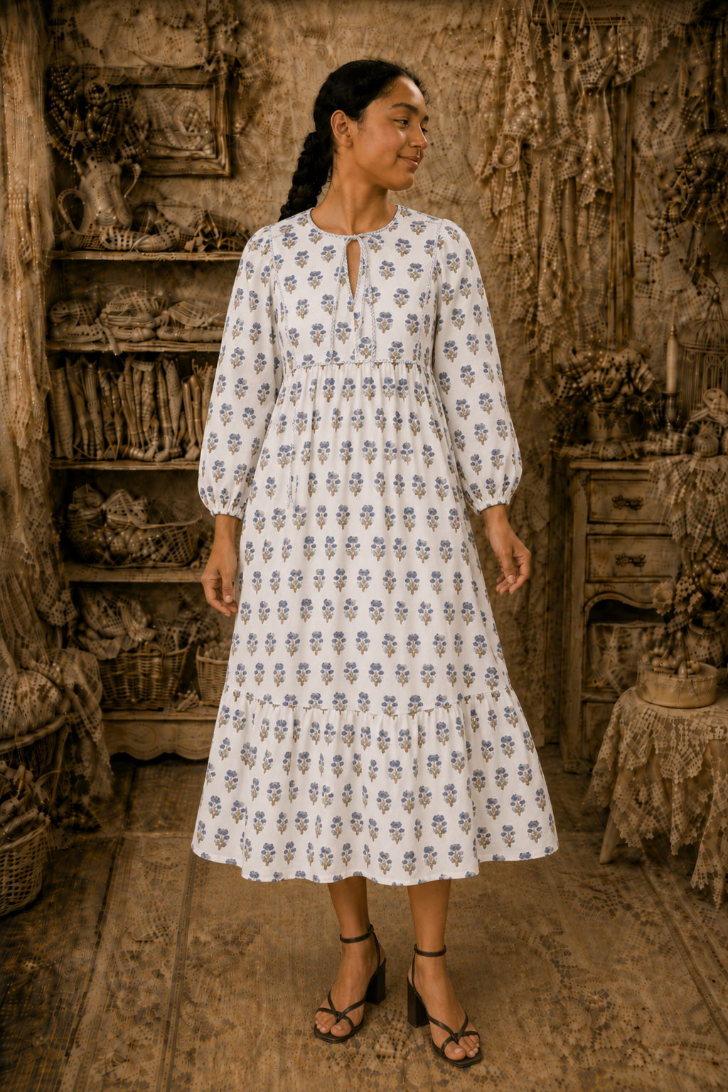 Printed Half Sleeve Midi Dress