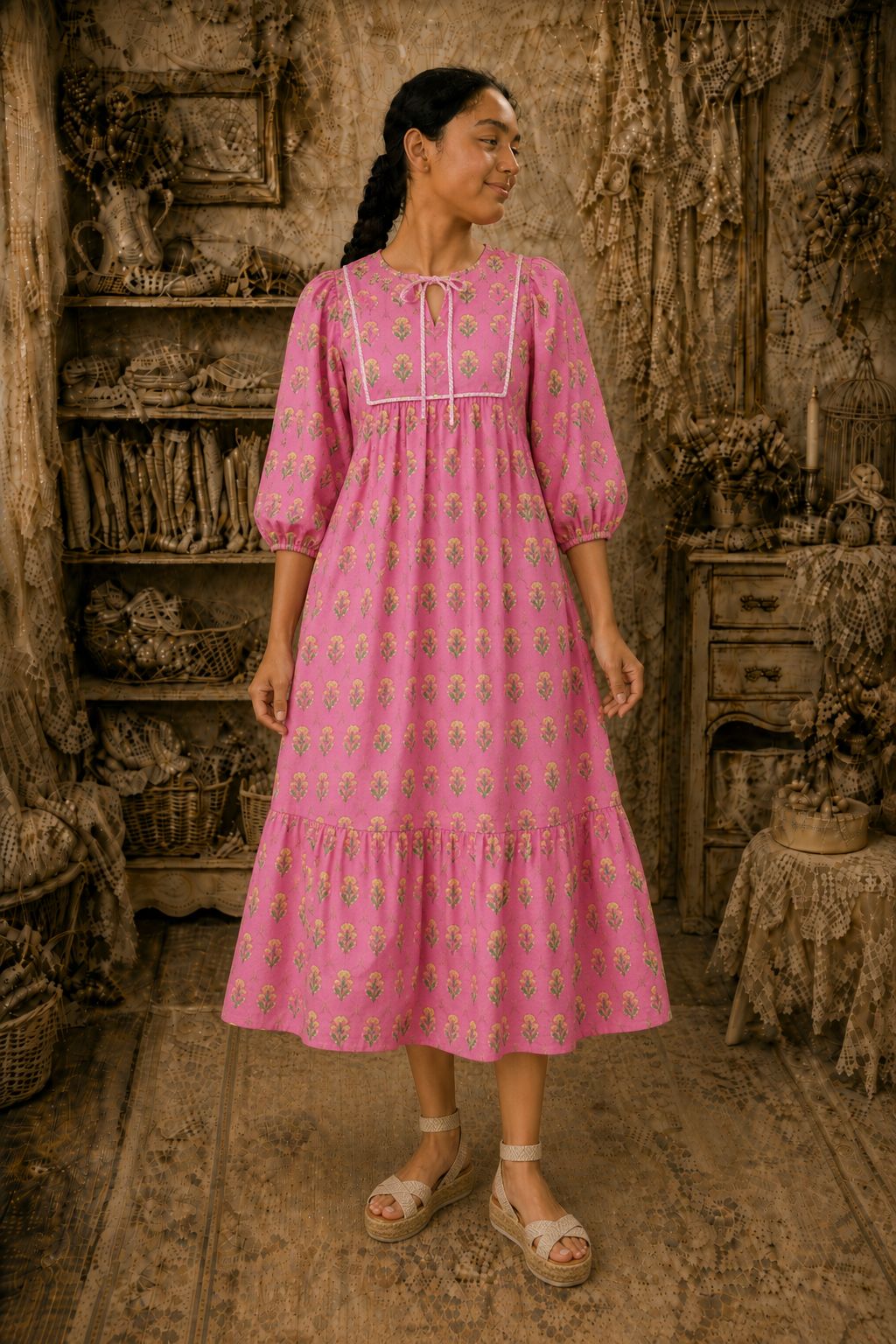 Printed Half Sleeve Midi Dress
