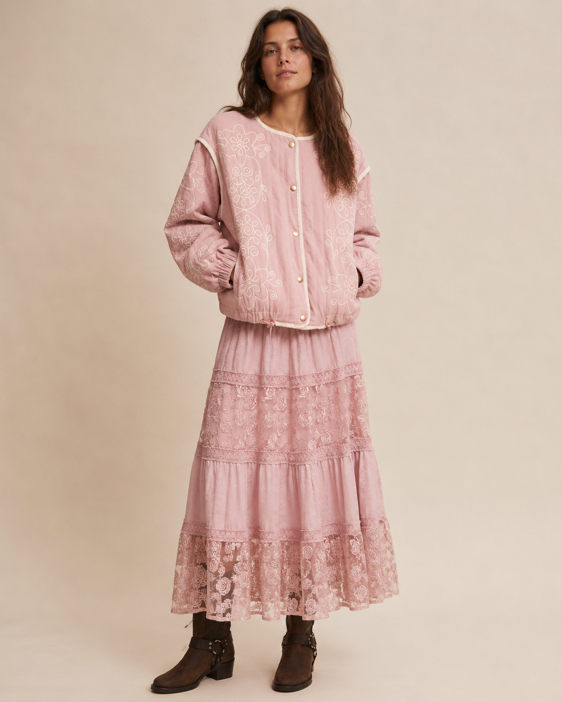 PINK ROSETTE LACE SKIRT