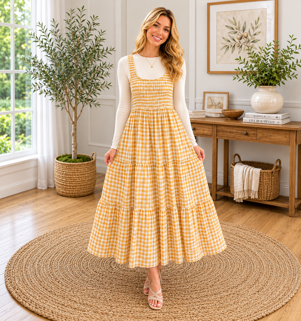 Golden Meadow Gingham Dress