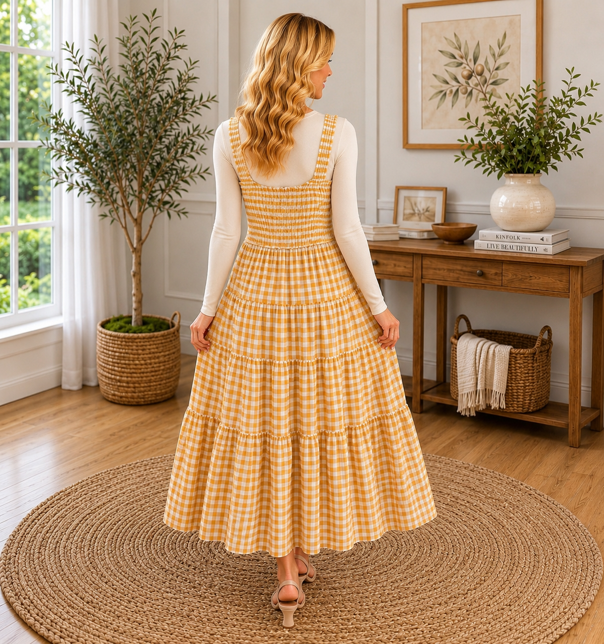 Golden Meadow Gingham Dress