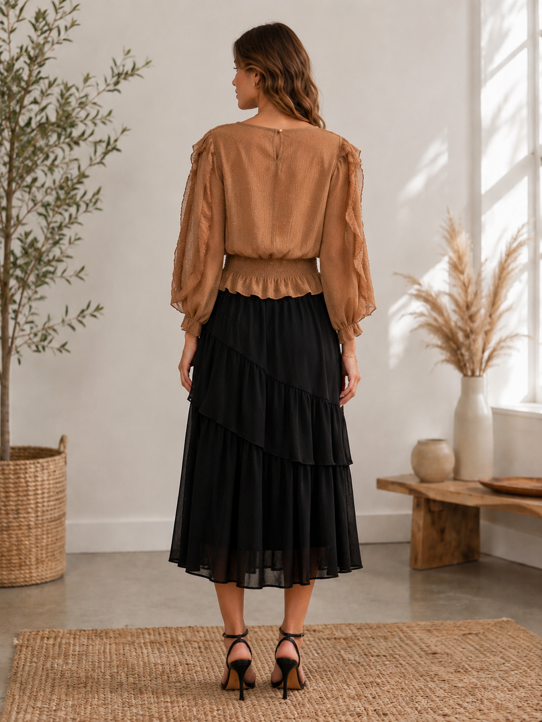 CRINKLE CHIFFON HOLIDAY PEPLUM TOP