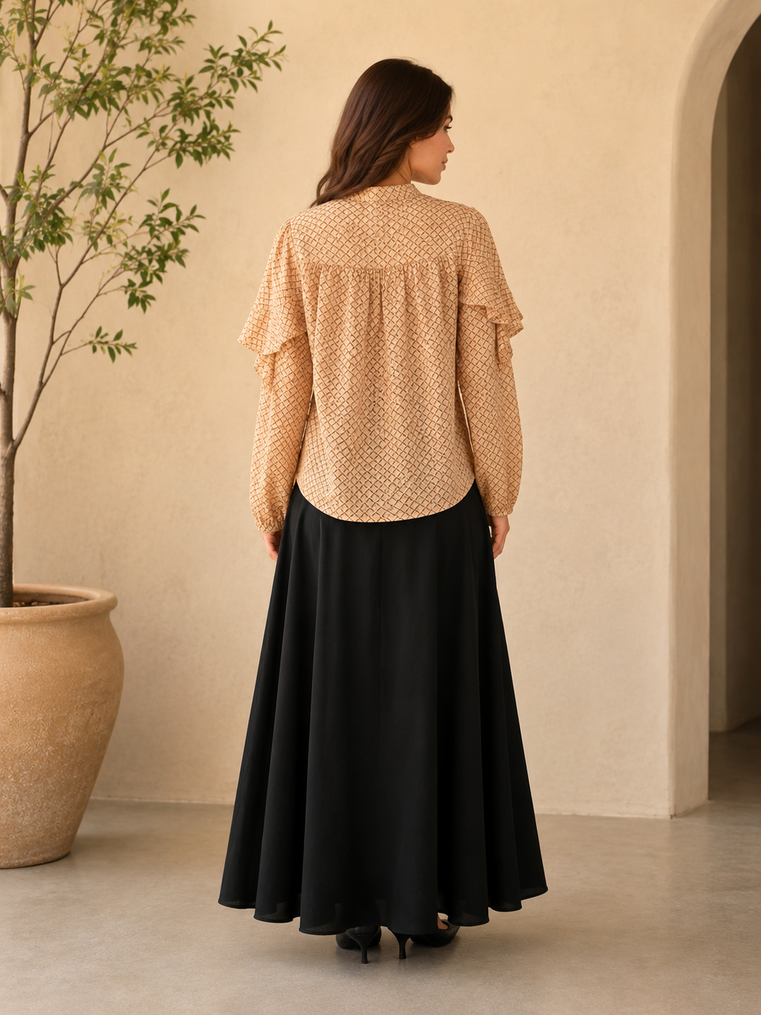 PRINTED CHIFFON BUTTON DOWN BLOUSE