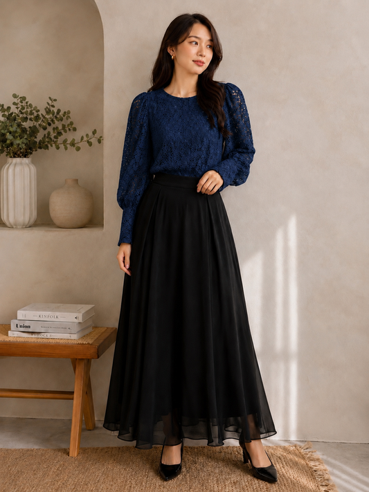 Navy Bloom Lace Blouse