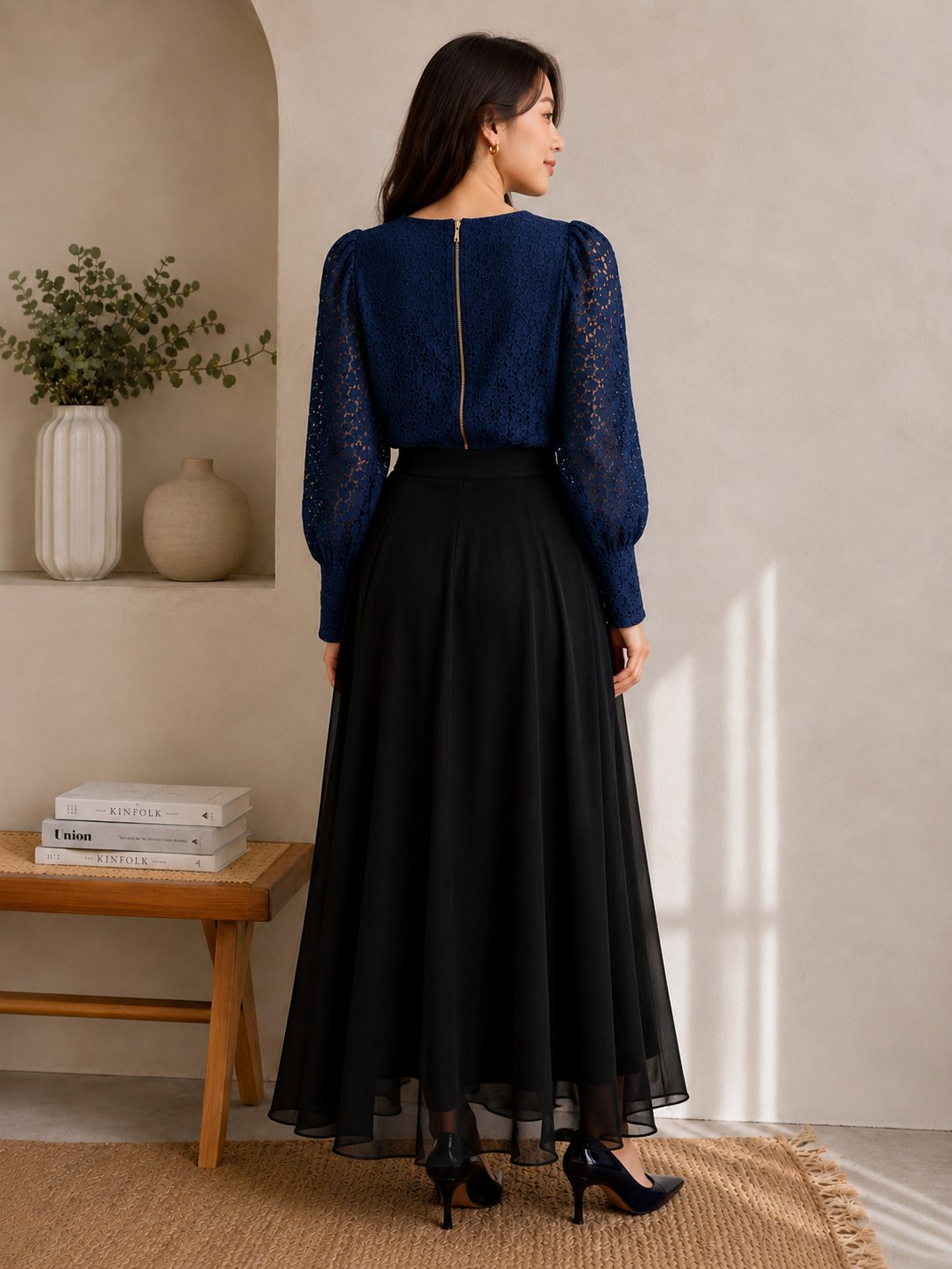 Navy Bloom Lace Blouse