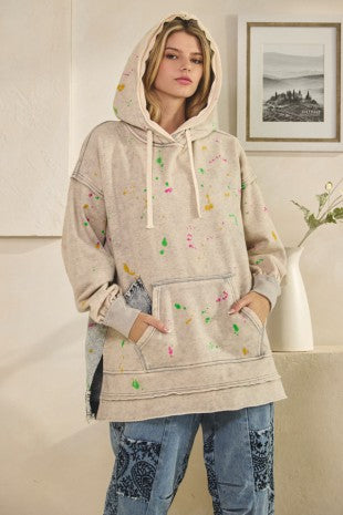 Denim Patch Hoodie Splatter