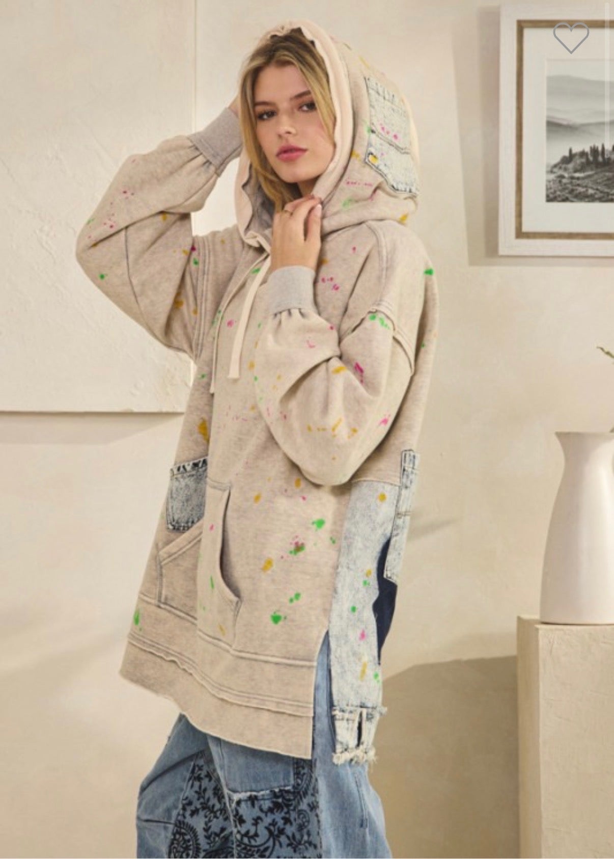 Denim Patch Hoodie Splatter