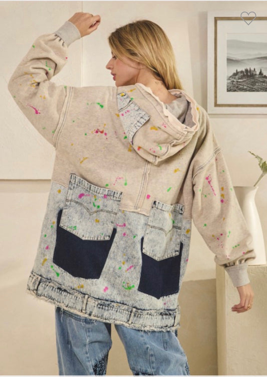 Artist Denim Patch Hoodie Splatter