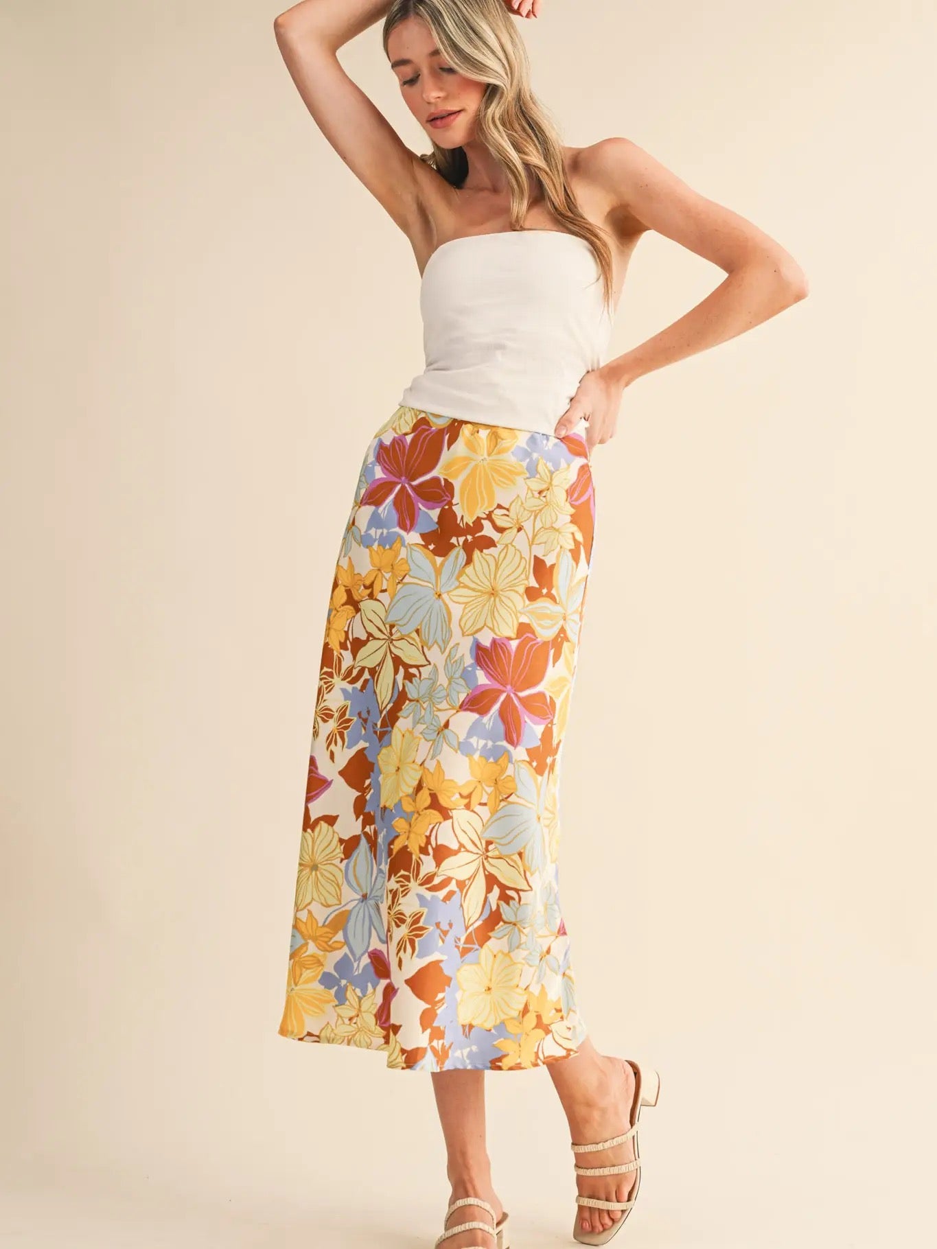 Golden Hour Bloom Satin Skirt