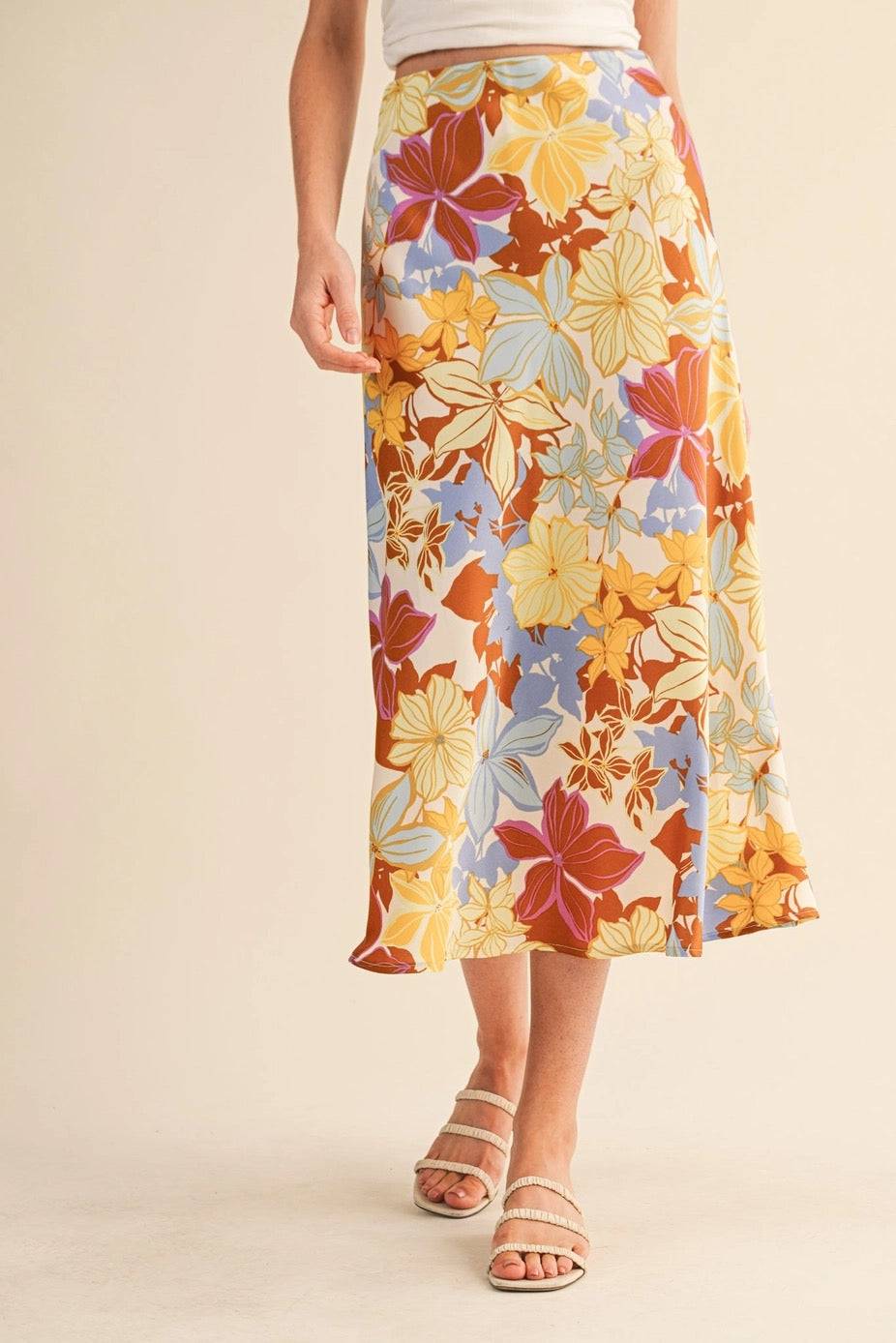 Golden Hour Bloom Satin Skirt