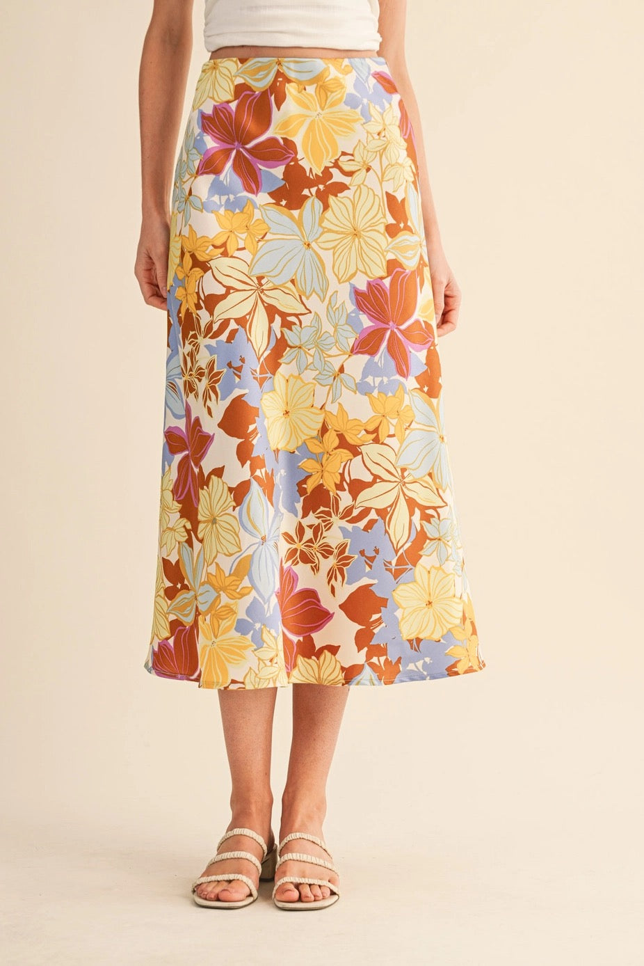 Golden Hour Bloom Satin Skirt