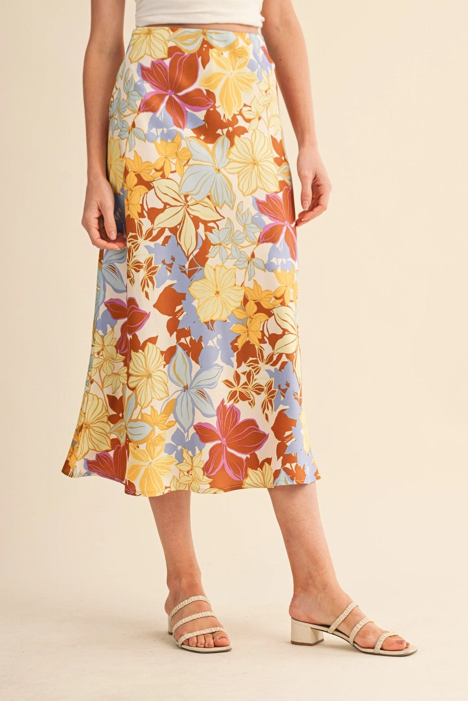 Golden Hour Bloom Satin Skirt