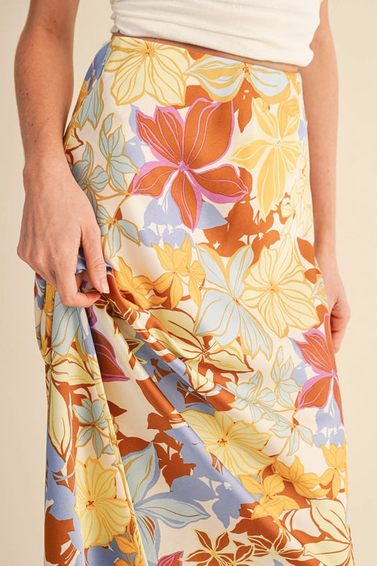 Golden Hour Bloom Satin Skirt