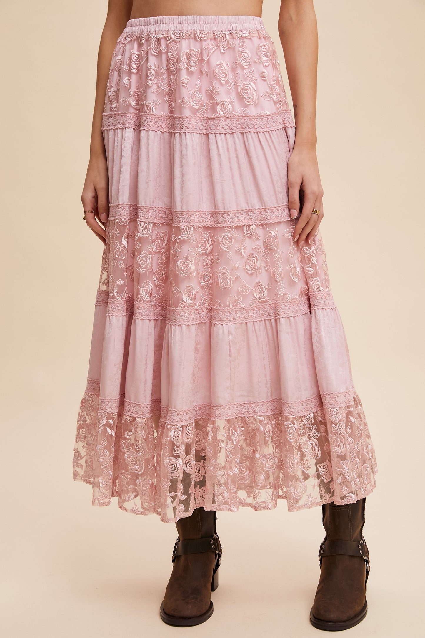 PINK ROSETTE LACE SKIRT