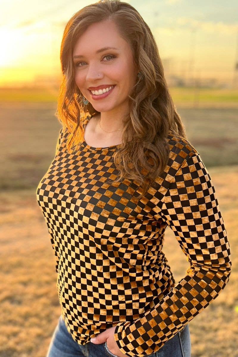 Pep Rally Velvet Mesh Gold/Black Crew Neck