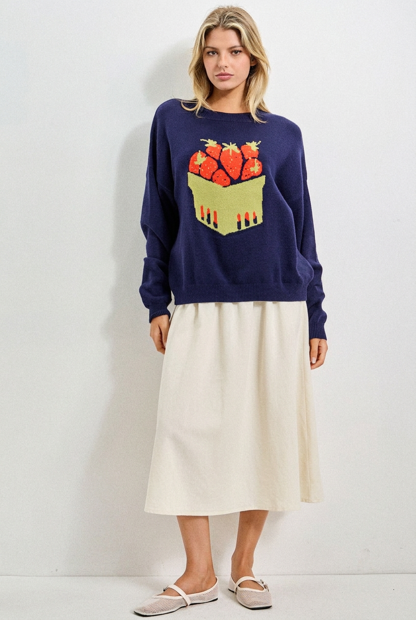 Berry Basket Navy Knit Sweater