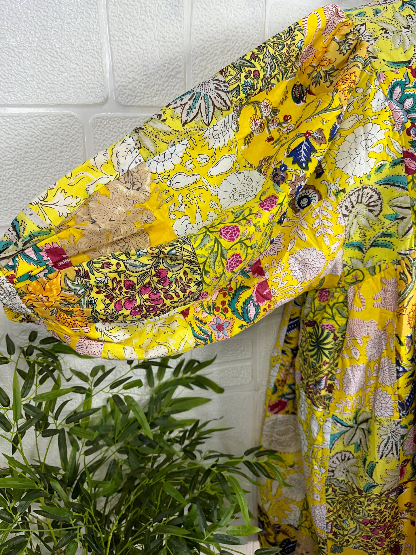YELLOW SHADES- Hand Patchwork Cotton Dress OneSize