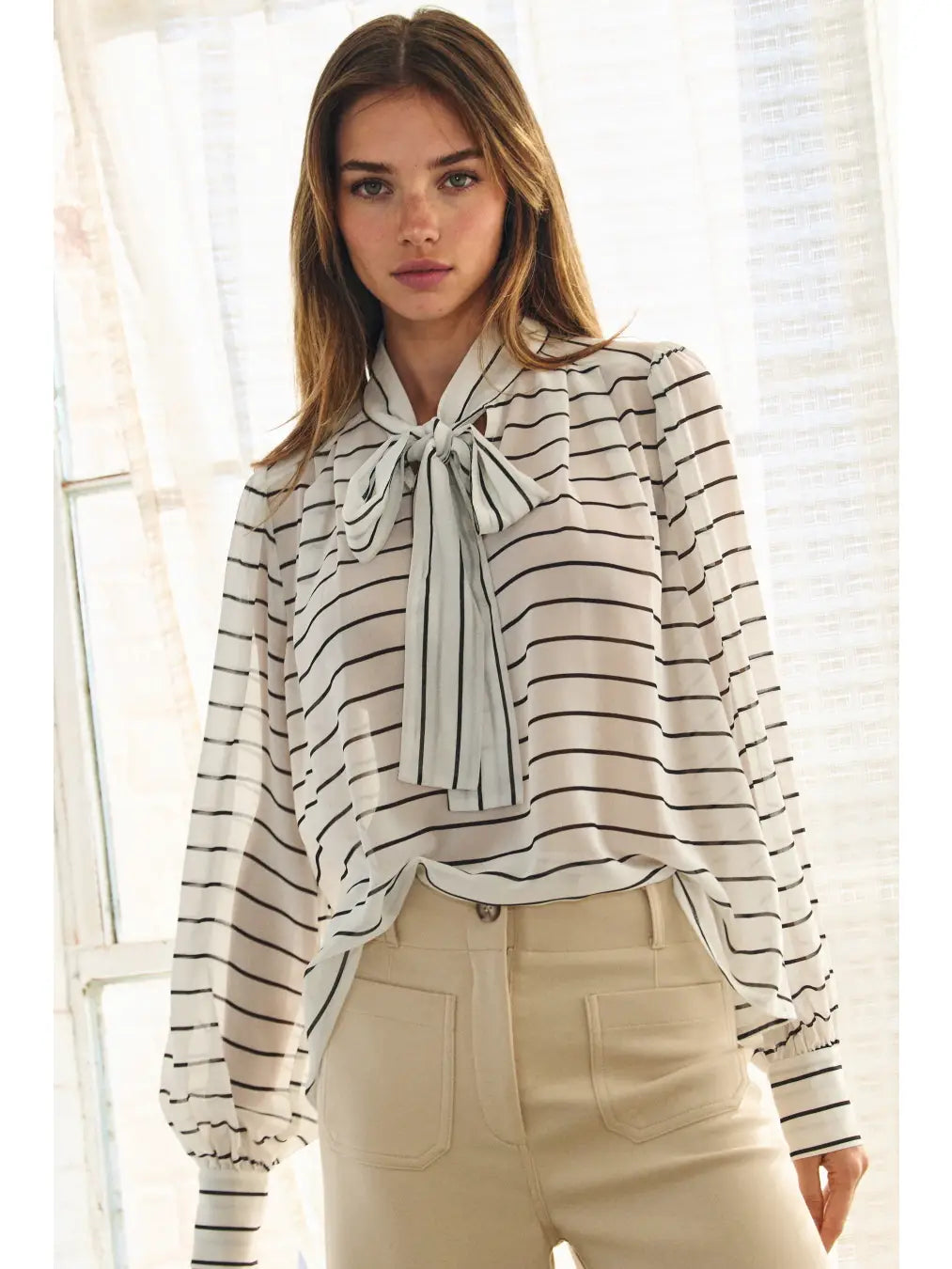 Brooke's striped Tie Front Blouse