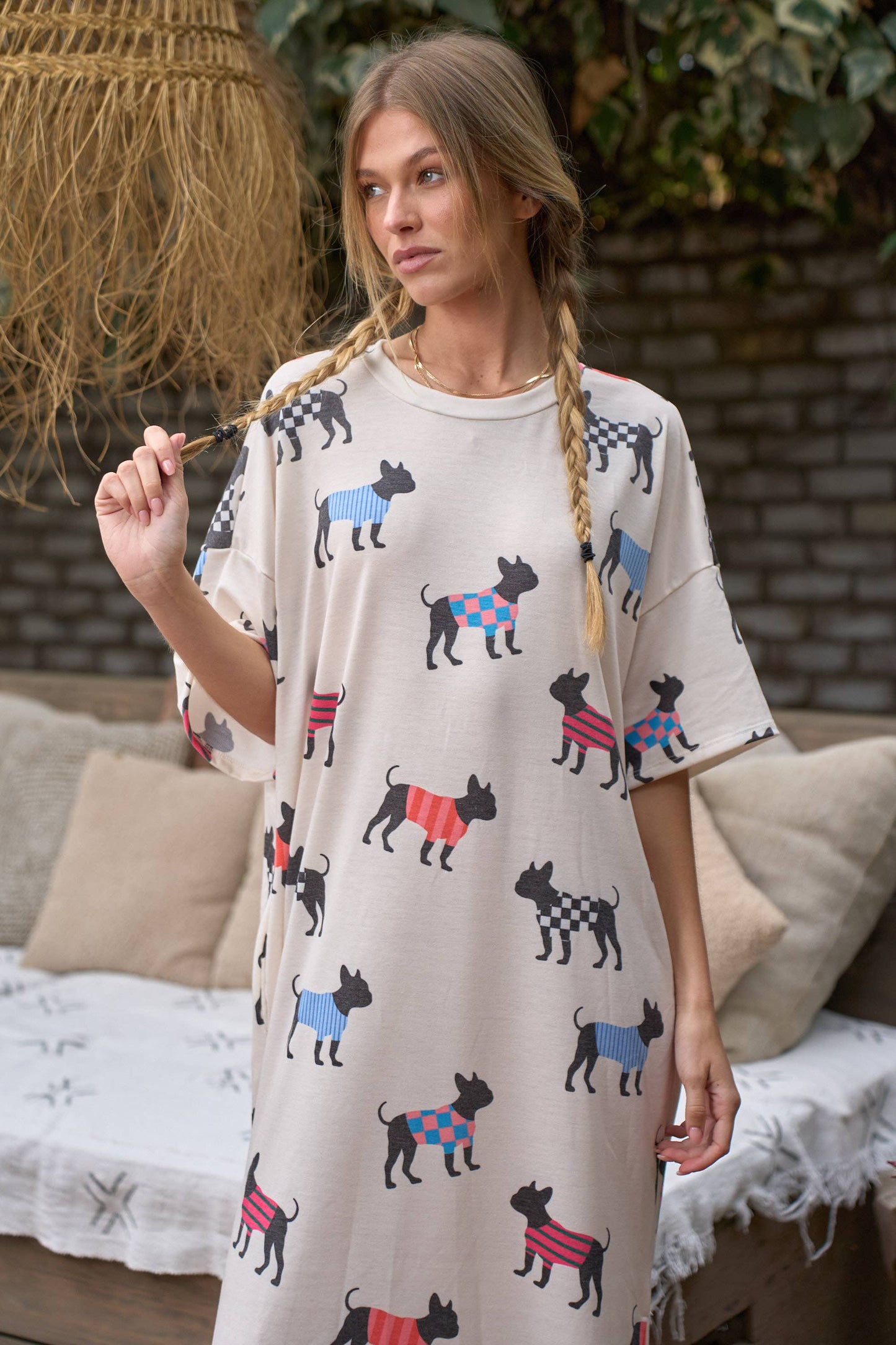 PLUS SIZE DOG W/SWEATER PRINT TSHIRT DRESS