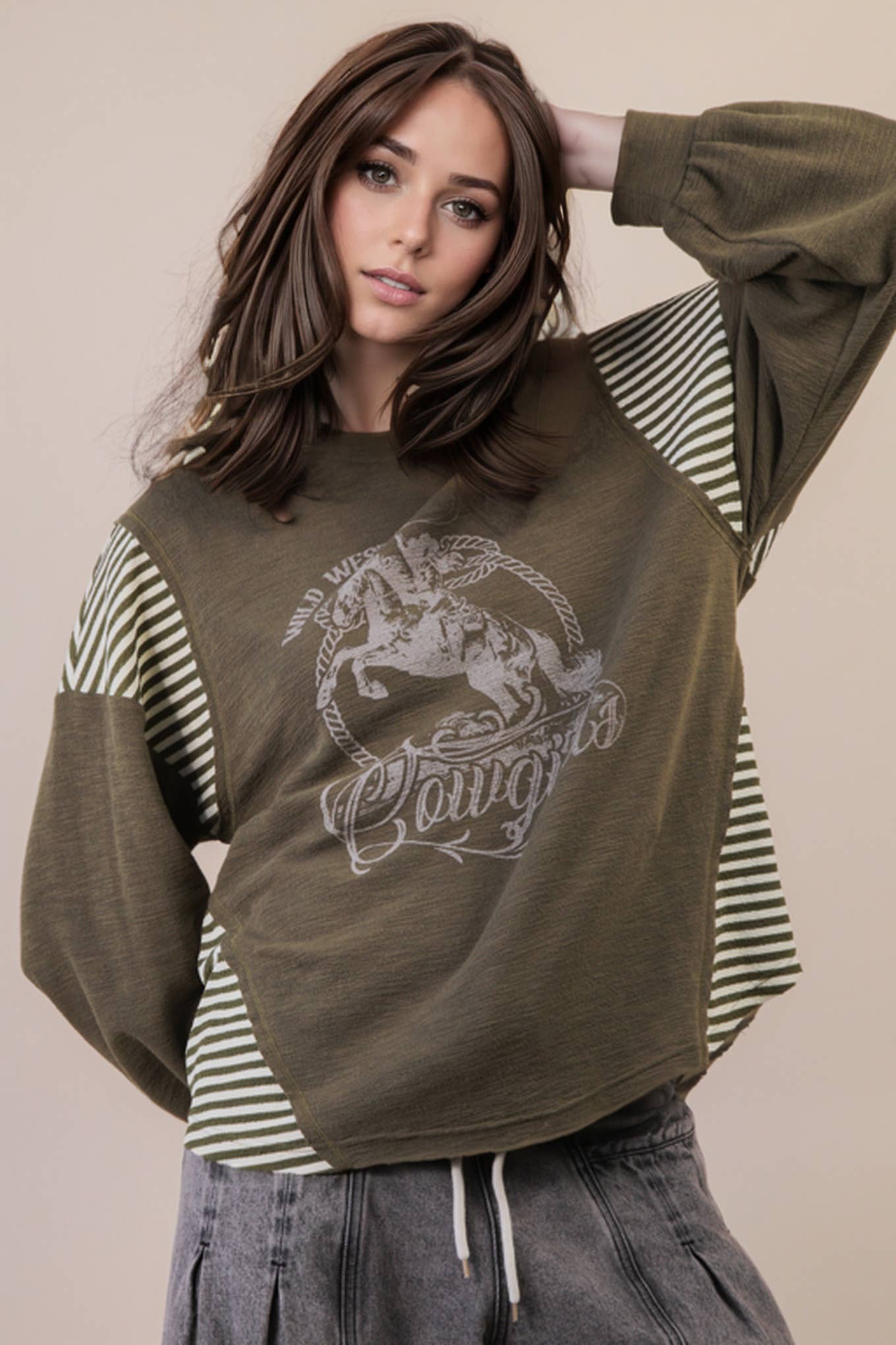 OversizedWestern Graphic Knit Top