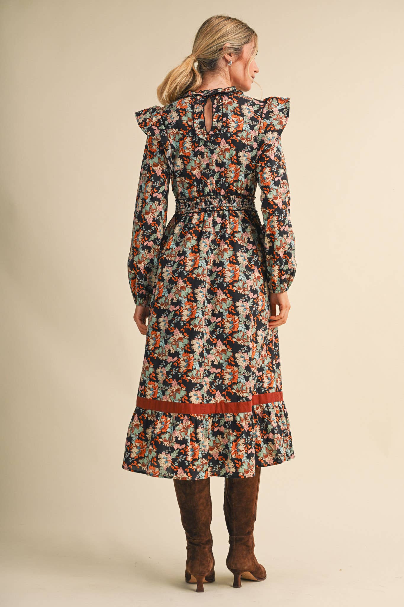 FLORAL BUTTON DOWN CONTRAST BINDING MIDI DRESS MDR5246