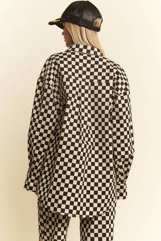 PLUS SIZE COLLARED LONG SLV CHECKERD BUTTON DOWN SHIRT