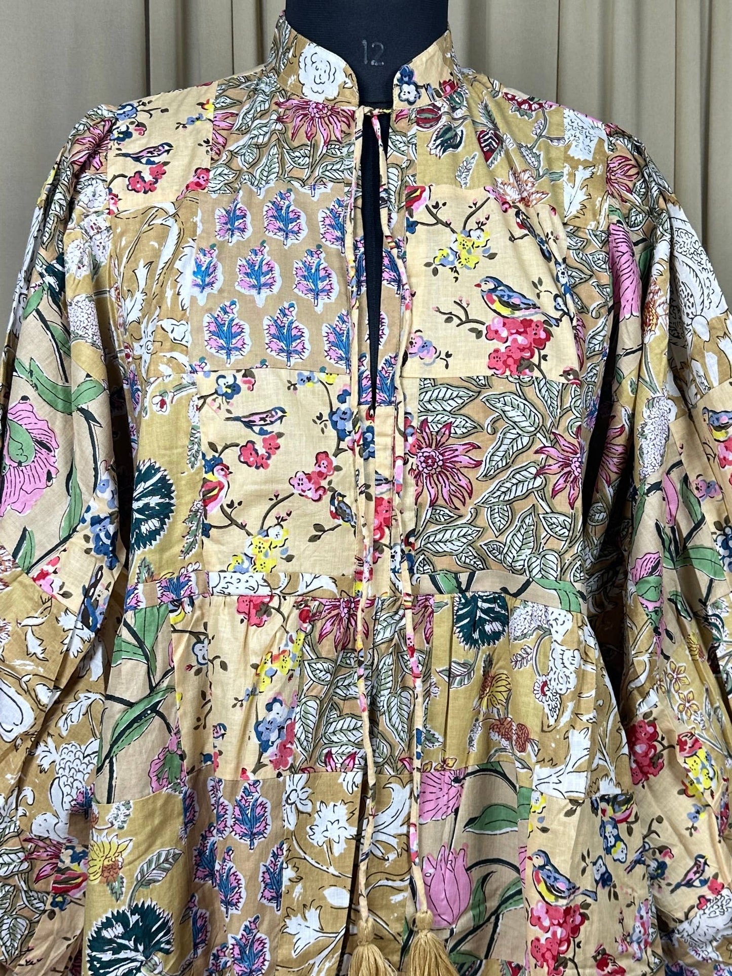 BEIGE SHADES - Hand Patchwork Cotton Dress OneSize