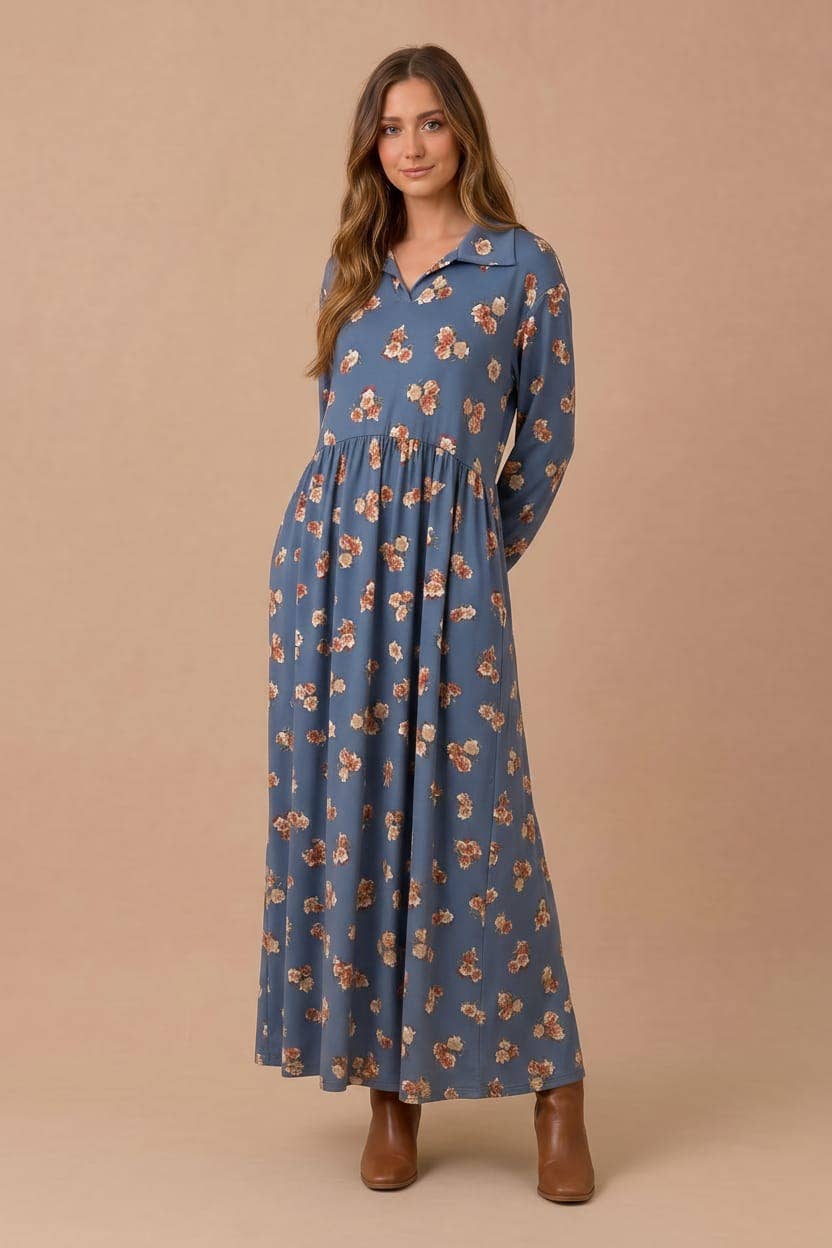 Floral Babydoll Fit and Flare Maxi Dress
