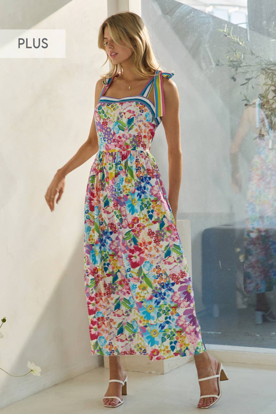 Plus Multicolor Floral Printed Midi Dress