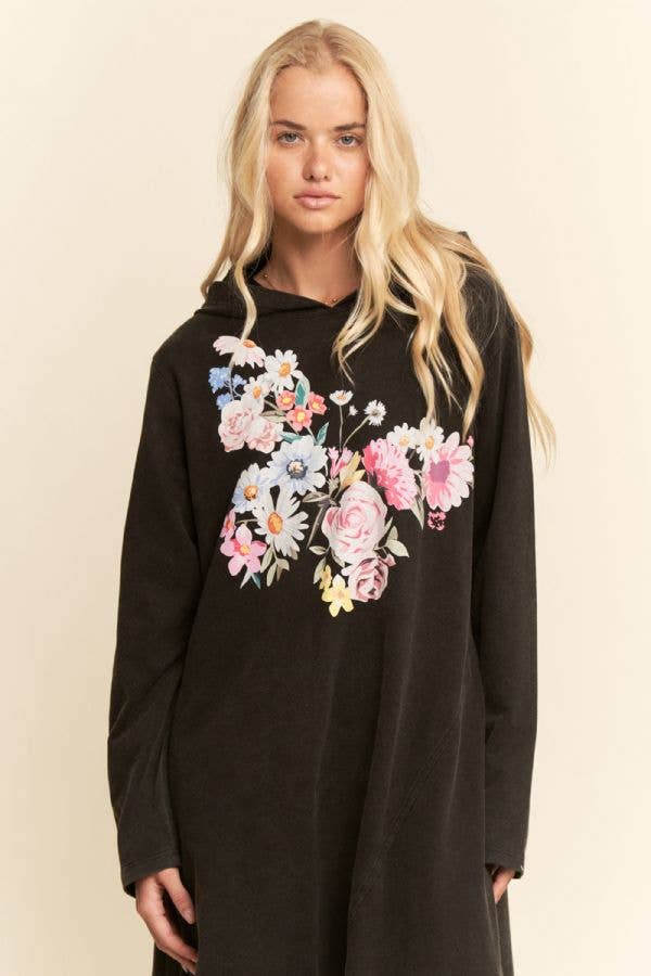 PLUS MINERAL FLORAL BUTTERFLY HOODIE MIDI DRESS
