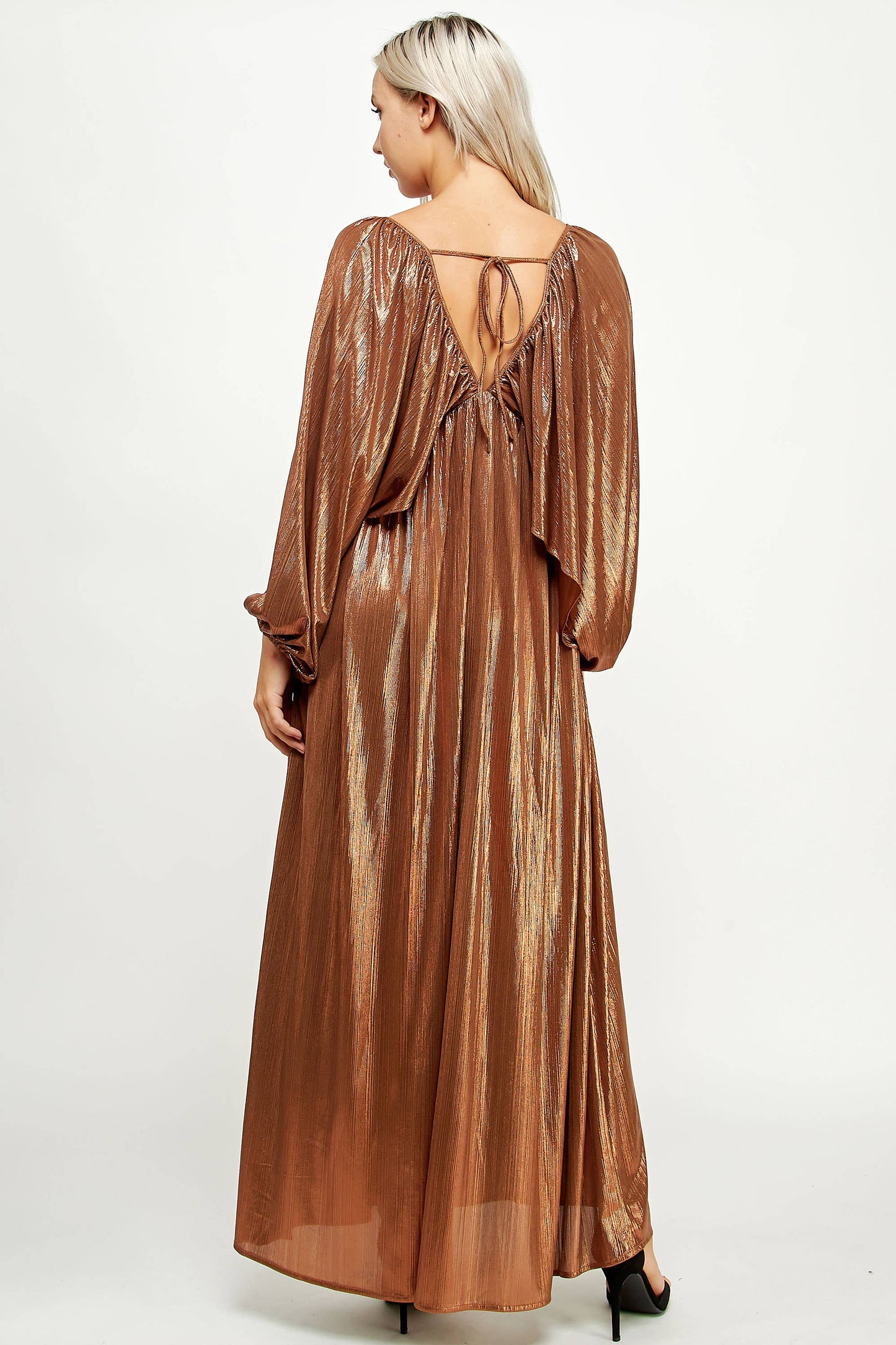 Shirred Metallic Maxi Dress