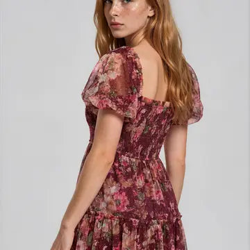 Floral Rose Burgundy Tulle Dress