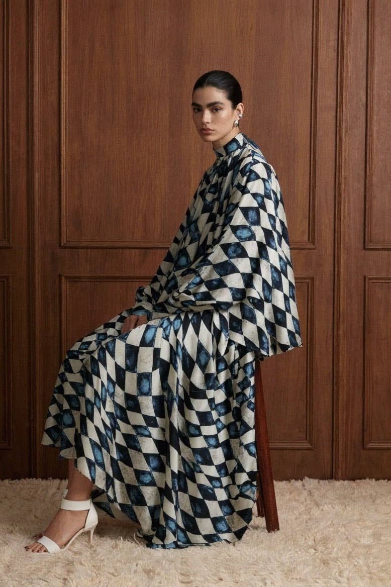Abstract Diamond Cape Top And Skirt Set