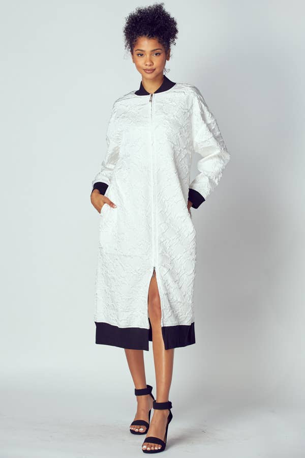 EMBOSSED JACKET WITH TWO WAY ZIPPER