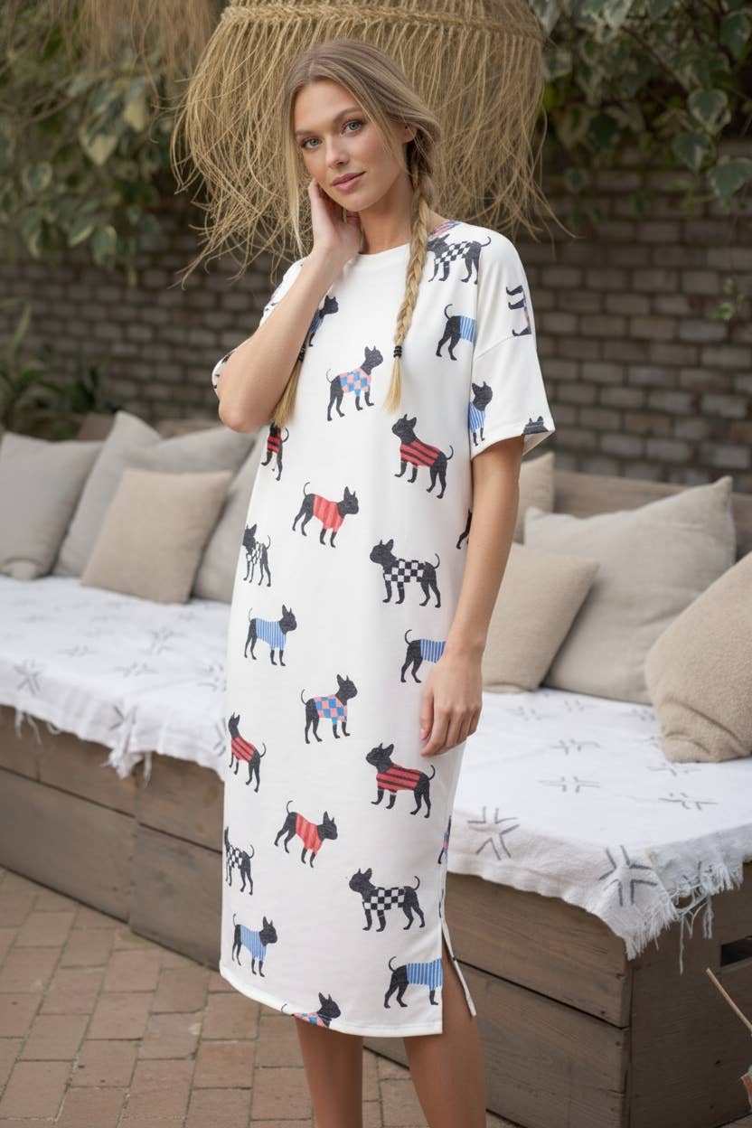 PLUS SIZE DOG W/SWEATER PRINT TSHIRT DRESS
