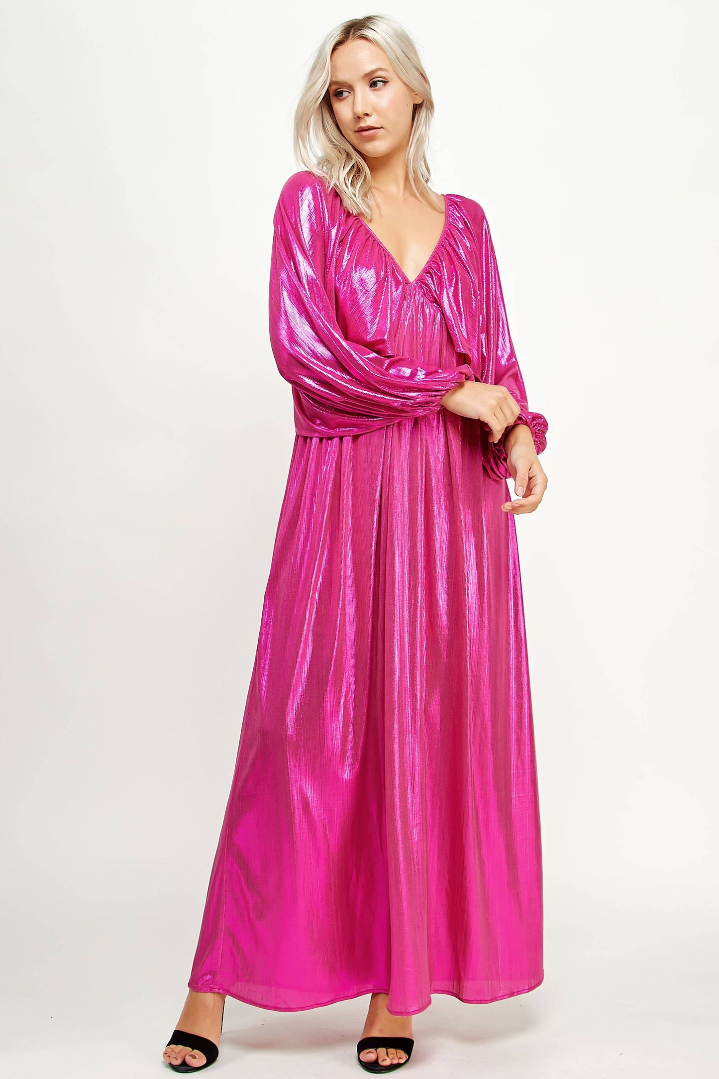 Shirred Metallic Maxi Dress