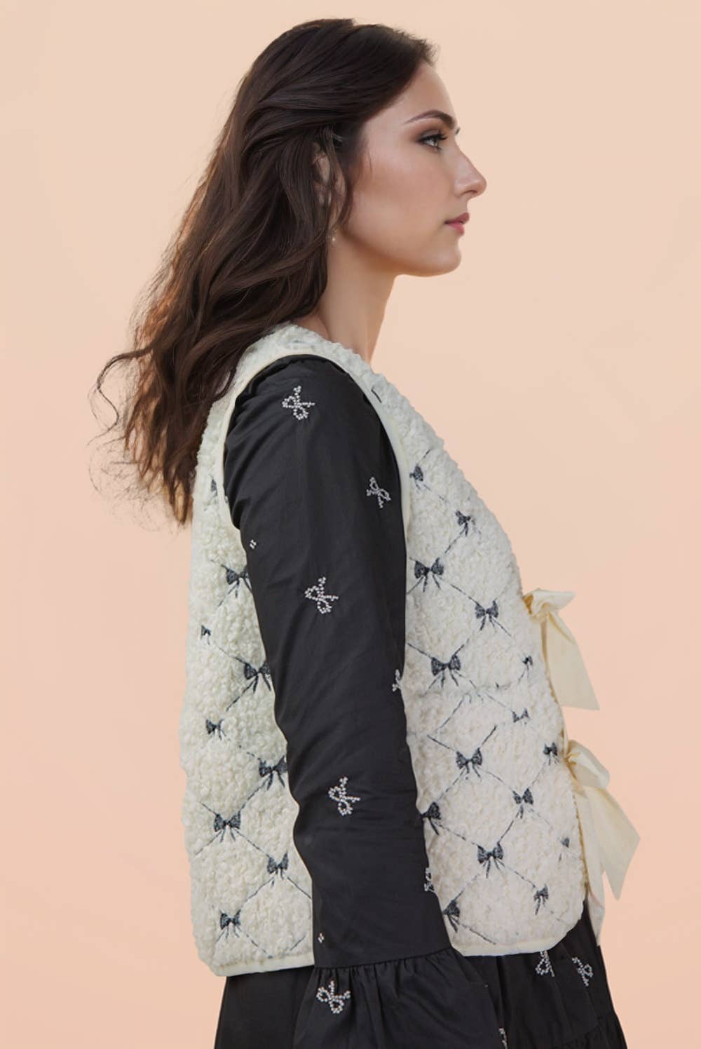 Bow Printed Sherpa Quilt Casual Vest