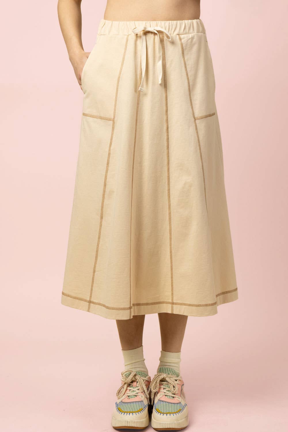 Stitch Detail Casual Knit Midi Skirt