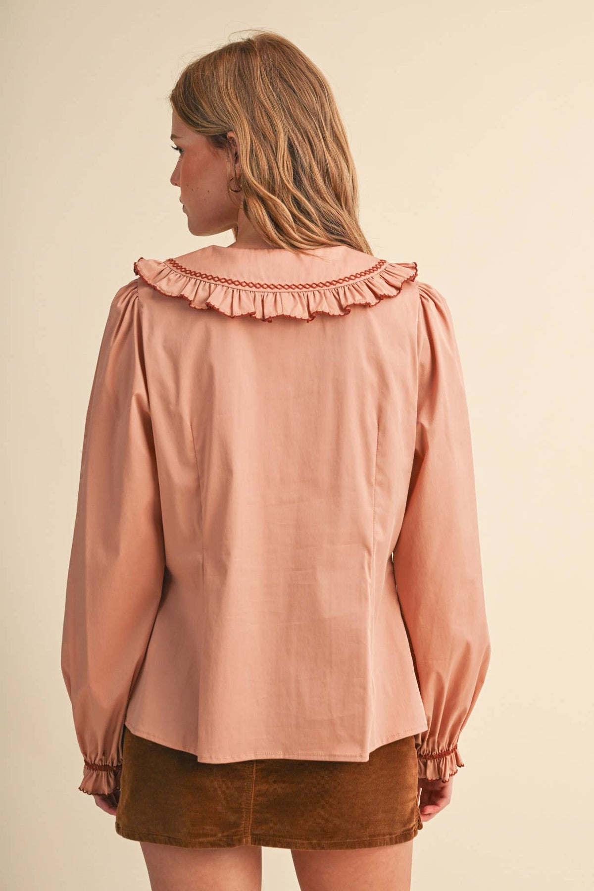 EMBROIDERED RUFFLED DOLL COLLAR BUTTON UP TOP MTP5154