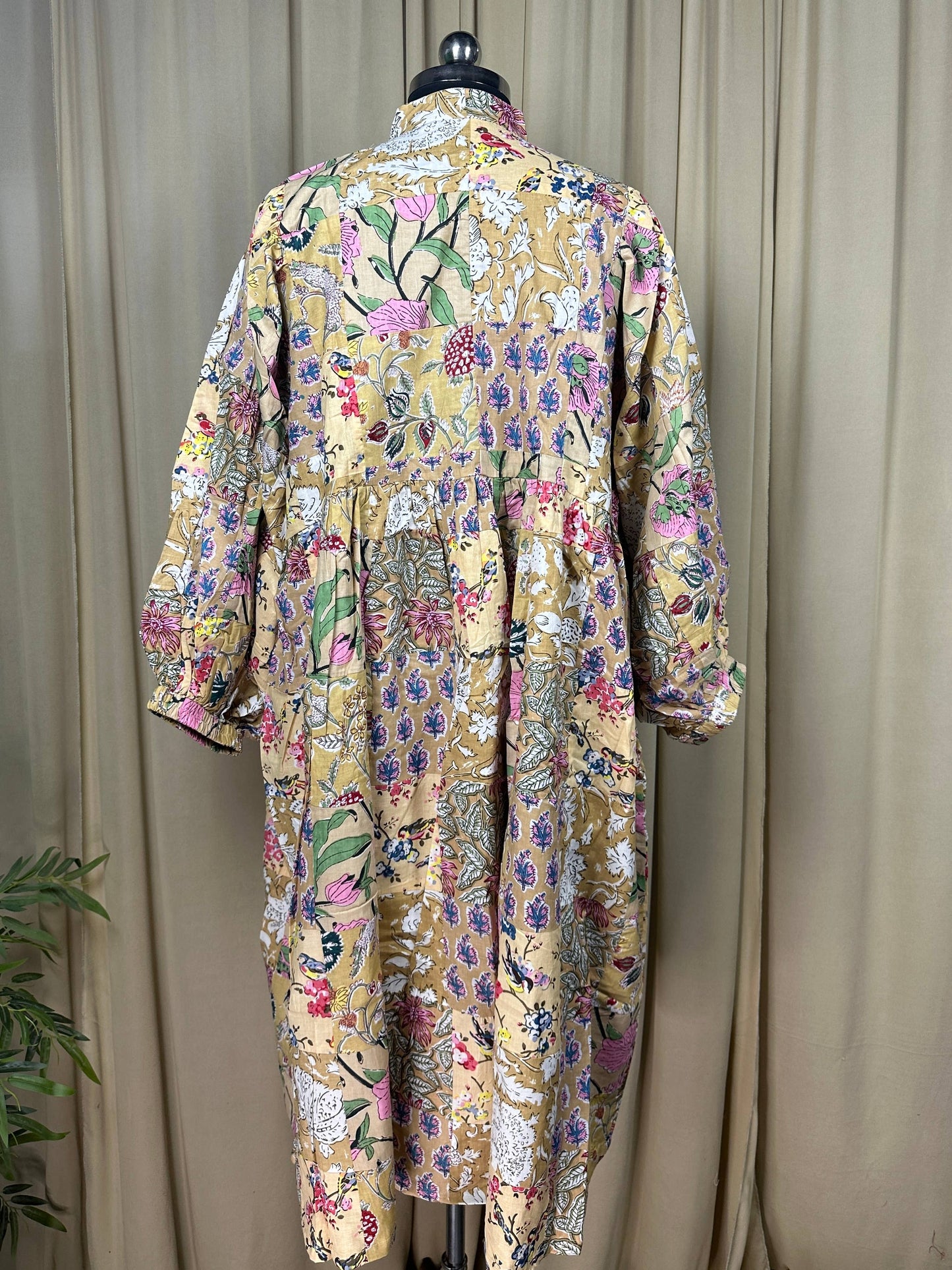 BEIGE SHADES - Hand Patchwork Cotton Dress OneSize