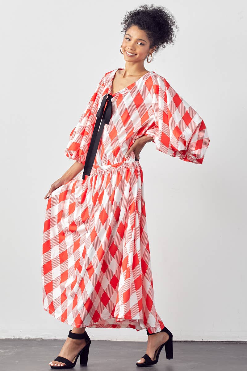 BALLOON SLEEVE DRESS WITH POCKETS