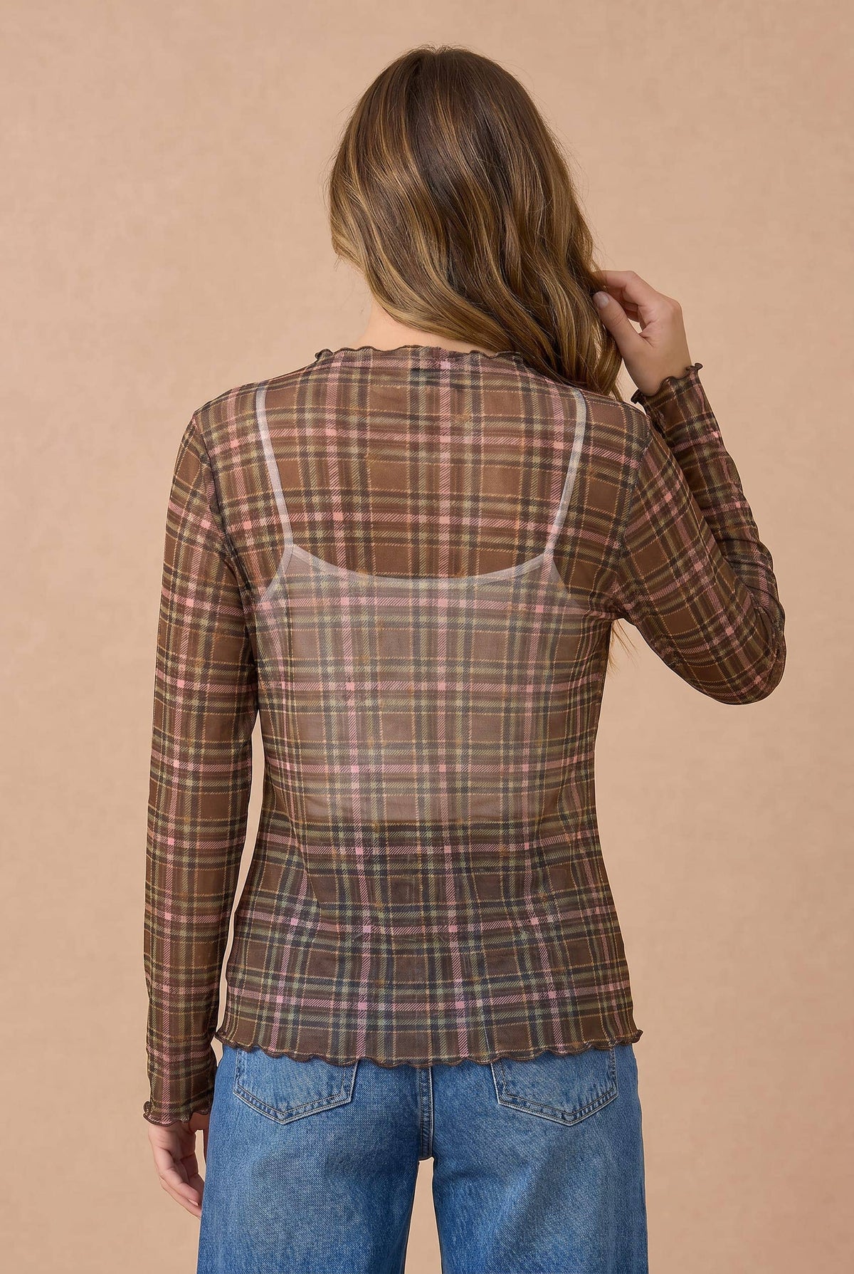 Plus Plaid Mesh Sheer Top