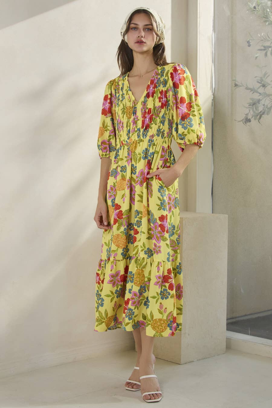 Plus Floral Embroidery Printed Midi Dress