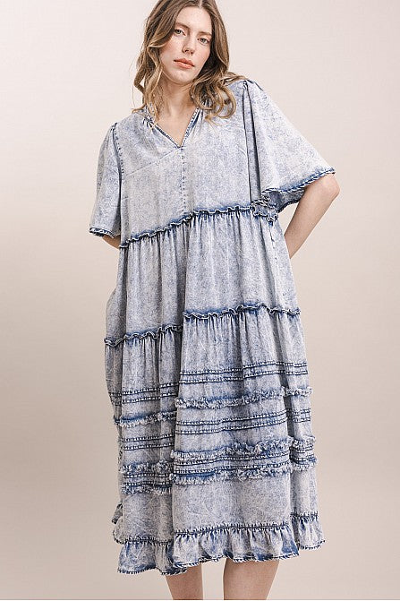 Denim Washed Ruffle Dress