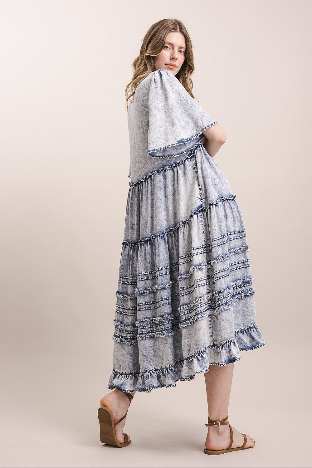 Denim Washed Ruffle Dress
