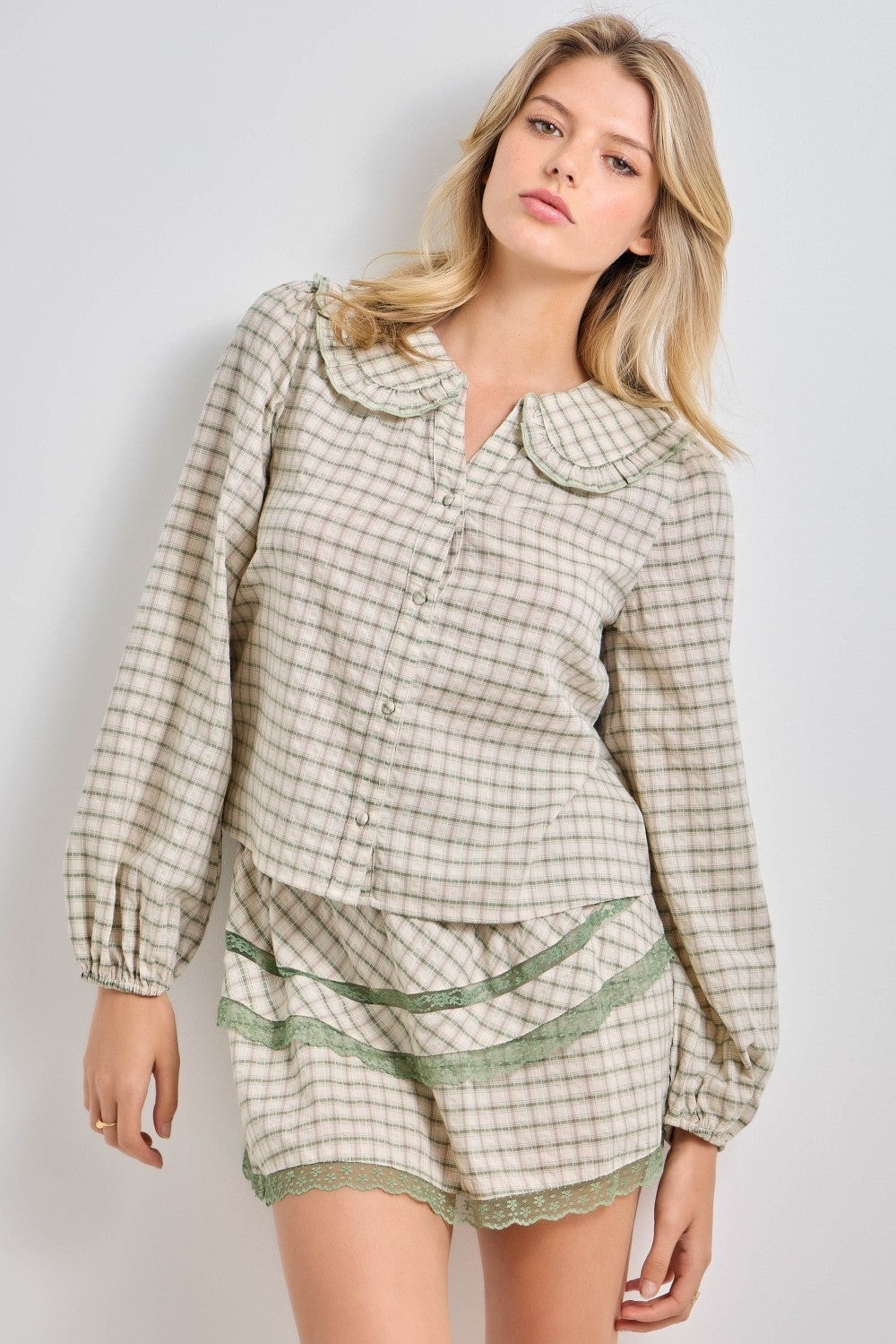 Sage Cottage Plaid Blouse