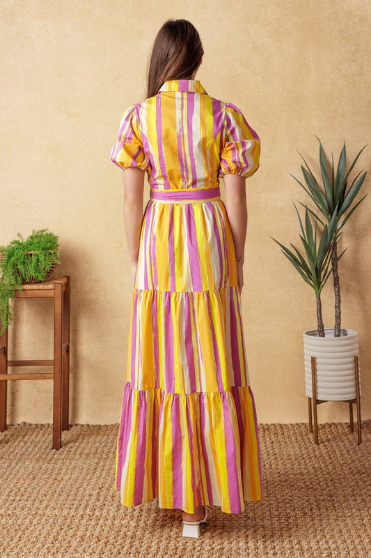Sunset Stripe Tie-Waist Maxi Dress